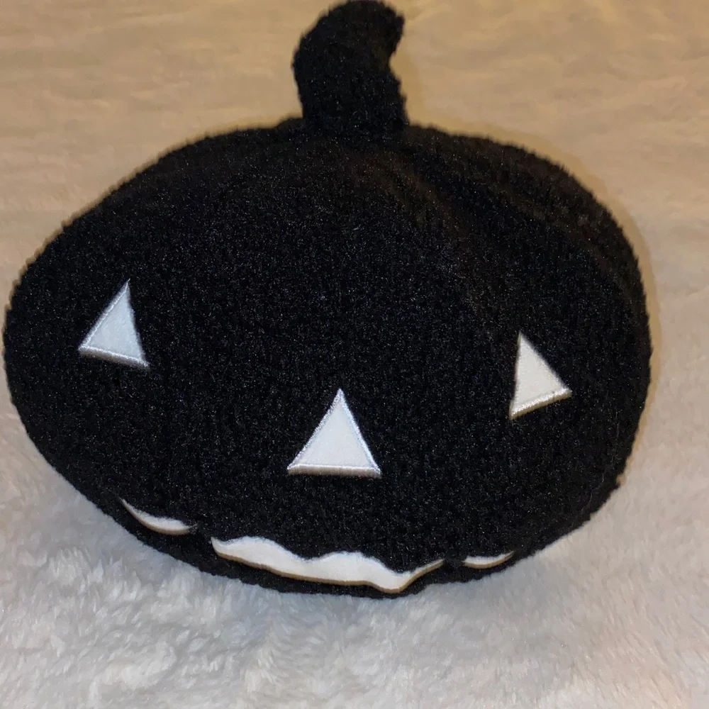 NWT Lot of 2 Jack O’ Lantern Black Plush Pillows with a Full White Smile 12” H